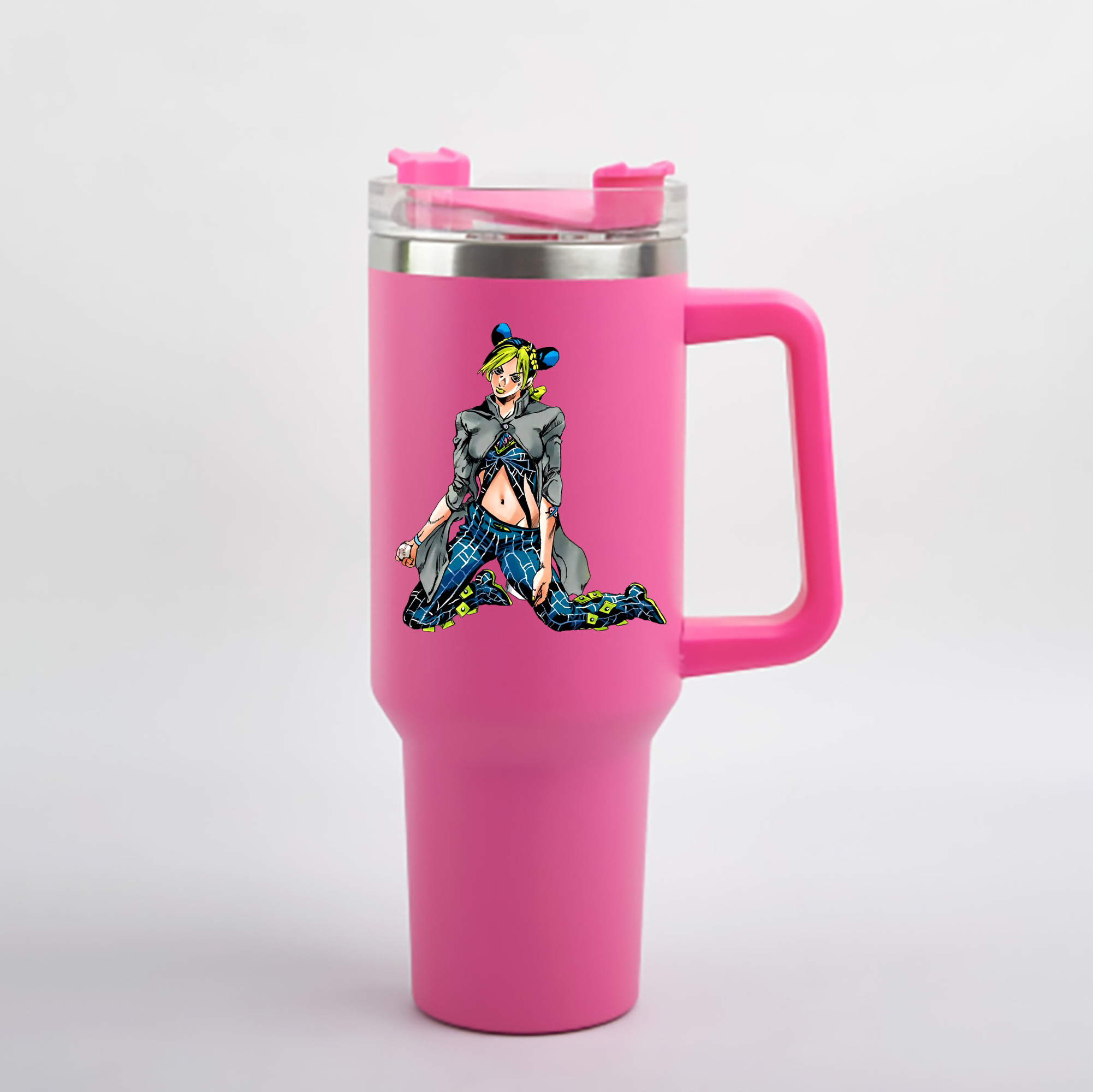 （画像用） "ジョジョの奇妙な冒険 くうじょう ジョリーン JoJo's Bizarre Adventure Jolyne Cujoh " 1200mL車用タンブラー - クリスタルステッカー（プラスチックストロー付き）